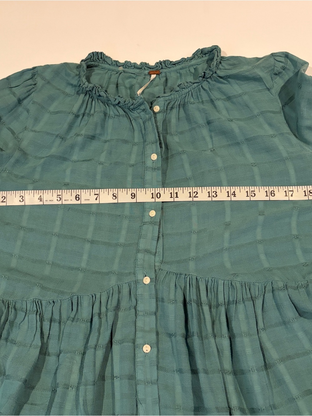 Free People Edie Maxi Dress M Turquoise Teal Plaid Tiered Button Front Duster - Picture 12 of 12